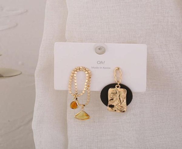 

hoop east gate with picasso face abstract art asymmetric silver needle earrings8906111, Golden;silver