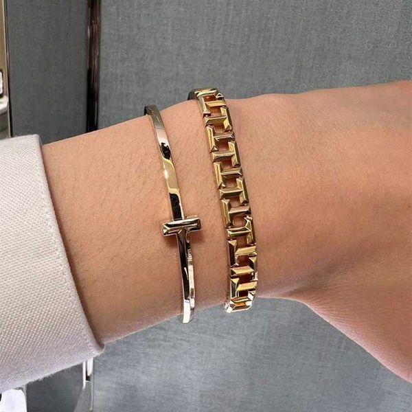 

designer 18k rose gold new hollow out geometric bracelet fashion versatile t bracelet couple qixi valentine's day gift lqxb, Black