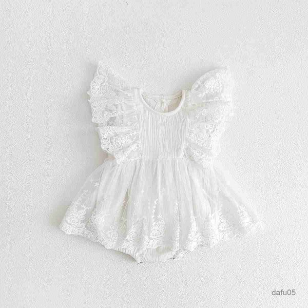 

girl's dresses 2023 summer baby girls romper ruffle flying sleeve mesh princess toddler girl dress infant girls bodysuit r230805, Red;yellow
