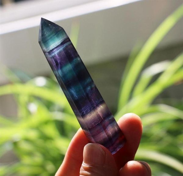 

2pcs natural rainbow fluorite quartz crystal wand point gemstone wand healing for home decoration 298f9589979