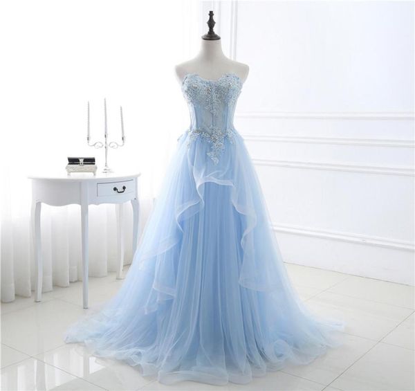 

light sky blue a line evening dresses new sweetheart sleeveless lace tull crystal floor length long formal prom party dress 13id017127550, Black