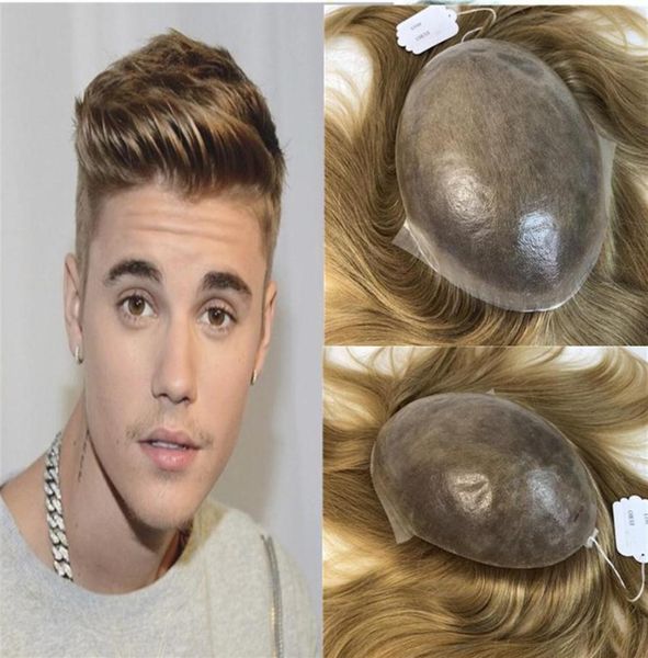 

high quanlity blonde human hair mens toupee full pu toupee for men european natural hair 613 silky straight men hairpiece replacem1596399, Black