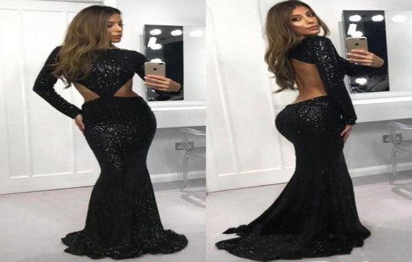 

bling black sequined mermaid prom dresses long sleeves open back evening party gowns5826723, Black;red