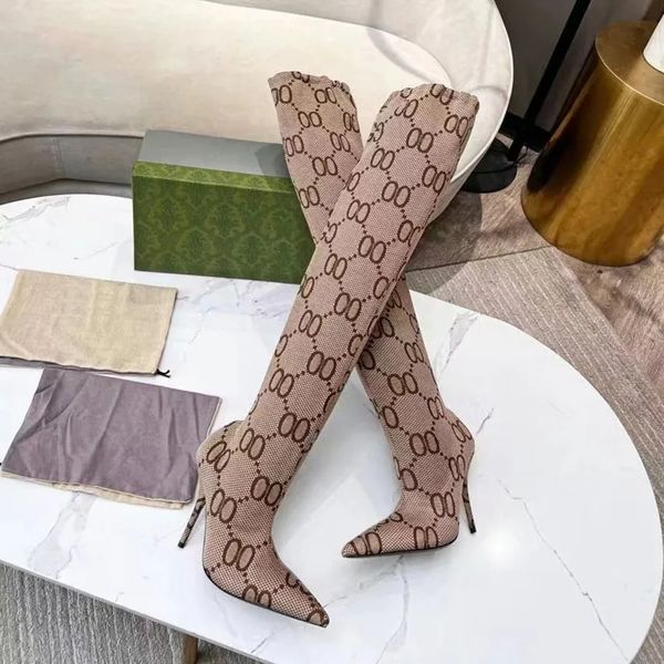 

the hacker project aria knitted sock over knee-high tall stiletto boots stretch thigh-high pointed toe ankle booties for women luxury design, Black
