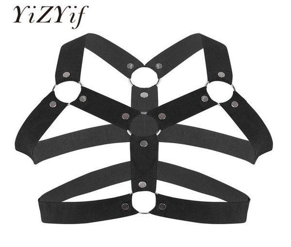 

yizyif gay fetish harness men arnes hombre elastic shoulder muscle chest harness belt fancy club party costume strap men5295166, Black