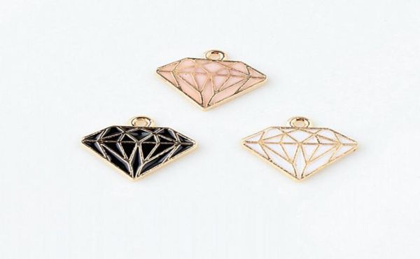 

bulk 120pcslot enamel diamond charm pendant for bracelet necklace 1515mm in black pink white colors6902855, Bronze;silver