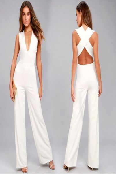 

summer wide leg jumpsuits backless v neck body feminino rompers white casual fashion woman clothes5147130, Black;white