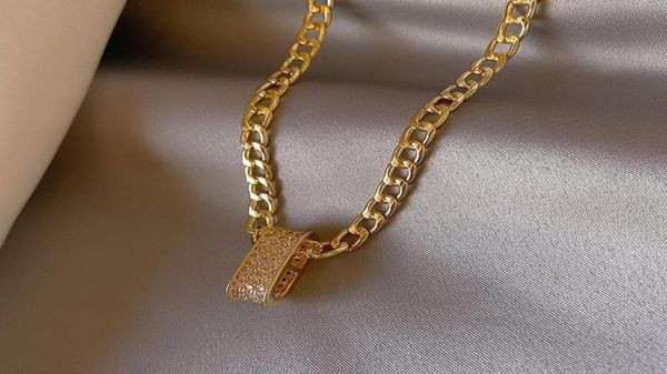 

chains fashion shiny crystal geometric circle pendant necklace for woman gold chain clavicle sweater hip hop jewelry3566331, Silver