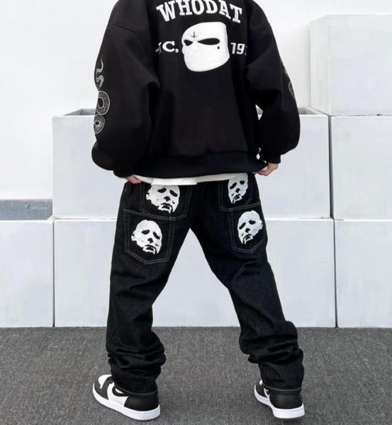 

men039s jeans michael myers baggy man trendyol men skeleton pants y2k print hip hop oversize vintage streetwear wide leg width3168605, Blue