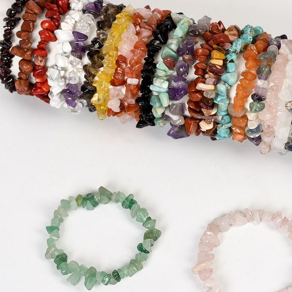 

irregular natural stone beads bracelet chip jewelry amethyst aquamarine rose quartz wristband bangles for women jewelry making diy bracelet, Black