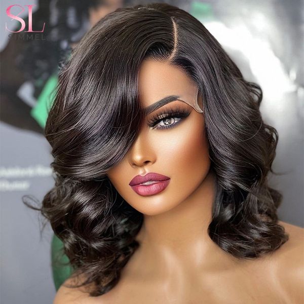

brazilian body wave short bob wigs loose bouncy curly human hair wig wavy side part bob wigs for women perruque cheveux humain, Black