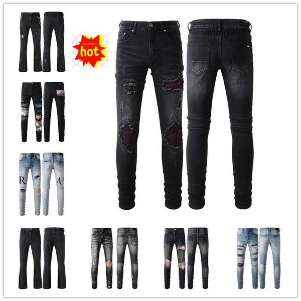 

2023 new arrivals amirly mens luxury designer denim purple jeans holes trousers jean coolguy biker pants man clothing #074, Blue