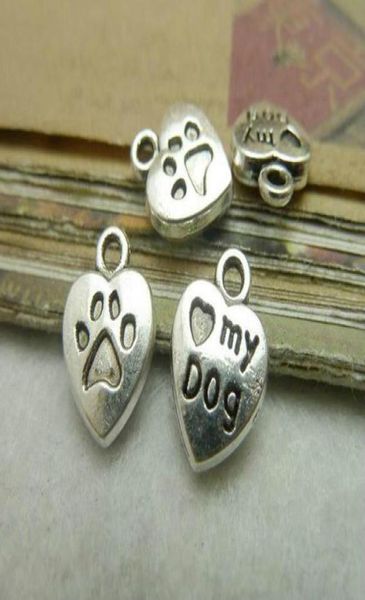 

200pcs 10x13mm antique bronze silver mini heart love my dog charms pendant 4316159