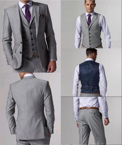 

wool suits side slit light gray groom tuxedos notch lapel man business suits prom suits jacketpantstievest l021403368, White;black