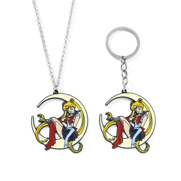 

anime sailor moon drip oil metal ball bell keychain key ring accesssory necklace, Blue