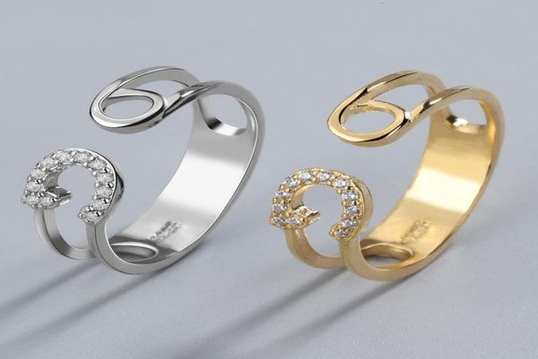 

cluster rings 925 sterling silver gold pin cuffs resizable 2021 european fashion luxury crystal adjustable ring party jewelry8483578, Golden;silver