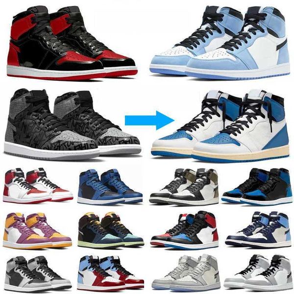 

1s jumpman mens 1 retro basketball shoes bred patent university blue ts x fragment rebellionaire dark mocha blue royal chicago men women, Black