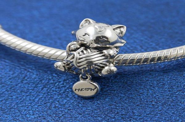 

925 sterling silver lovely kitten danglebead fits european jewelry p style charm bracelets1637088, Black
