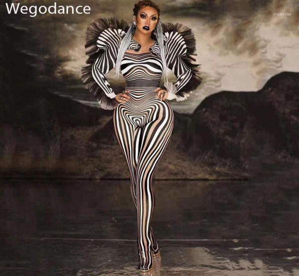 

women039s jumpsuits rompers zebra pattern jumpsuit women singer stage outfit bar dance cosplay bodysuit costume prom mod7349883, Black;white