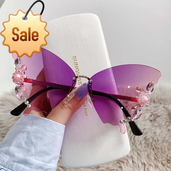 

lunette de soleil rimless women diamond sunglasses brand designer eyeglasses butterfly shape sun glasses, White;black