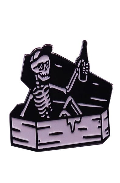 

skeleton cheers in coffin badge black gothic art halloween brooch cool punk decor9422154, Blue