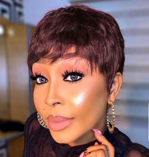 

short wigs with bangs burgundy red highlight virgin hair pixie cut human hair wigs for black women hair straight bob wigfact3381314