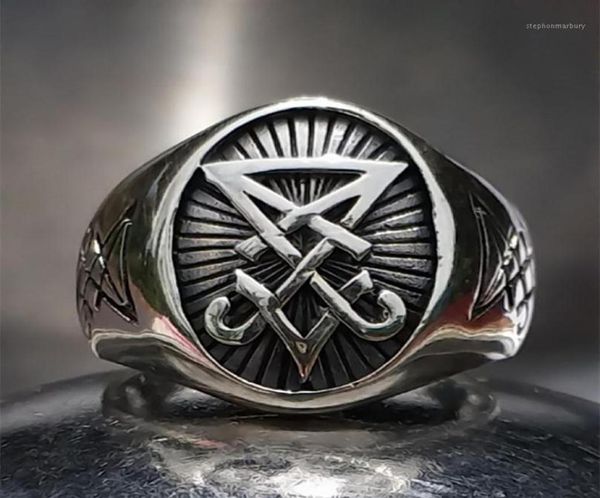 

cluster rings sigil of lucifer satanic satan baphomet signet stainless steel ring pagan jewelry1268p9031917, Golden;silver