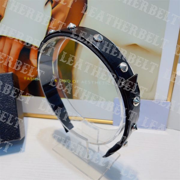 

leather headbands luxury women hair hoop streetwear rivet triangle hair band girl designer elastic headbands, Silver