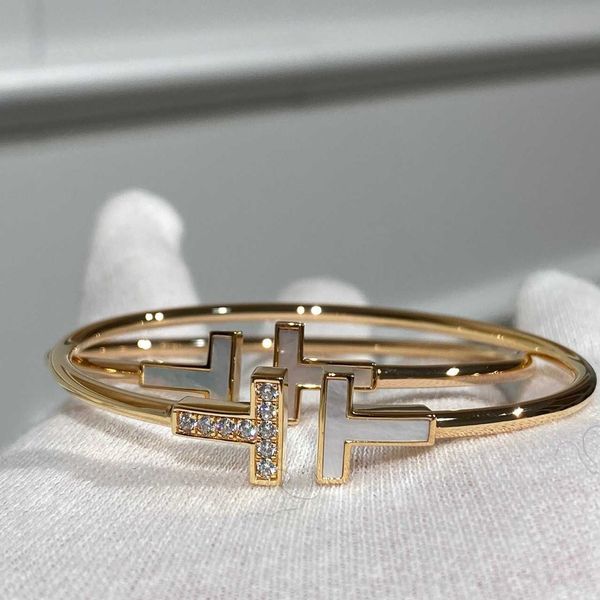 

high version double t bracelet 18k rose gold half diamond shell elastic hollow tube white fritillaria open, Black