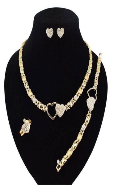 

hugs and kisses necklace heart gold color crystal party engagement anniversary wedding jewelry set gifts for women44020595621666, Silver