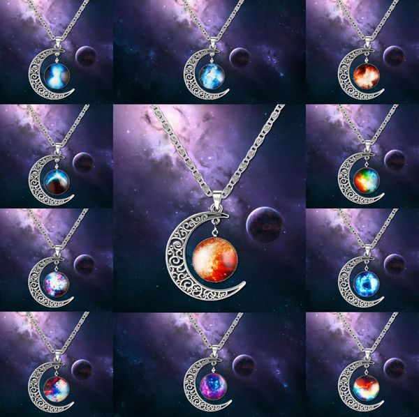 

necklaces pendant elements fashion korean jewelry new vintage starry moon outer space universe gemstone pendant necklaces8603857, Silver