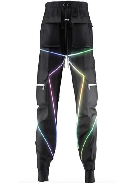 

mens hiphop jogging cargo pants fashion men039s jogger reflective shiny casual overalls man sportswear luminous pencil x1116272129116, Black