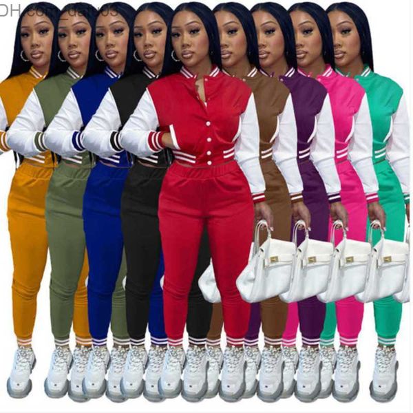 

women's tracksuits women baseball tracksuits fall and winter two piece set designer uniform jackets joggers varsity outfit z230805, Gray