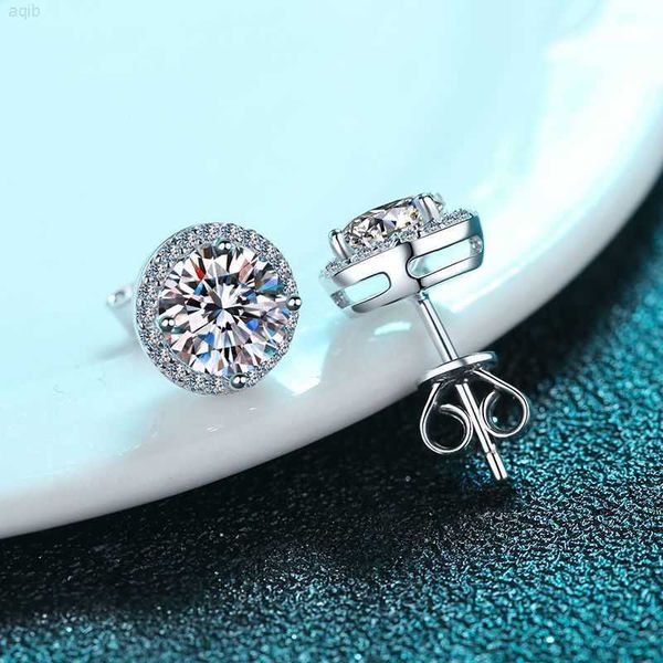 

luxury high end custom jewelry 1ct moissanite halo earrings 14k white, Golden