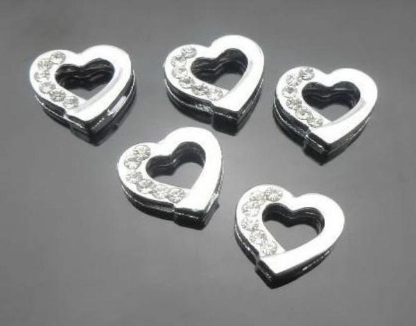 

100pcslot 8mm half rhinestones silver heart slide charms fit for 8mm diy leather wristband bracelet diy jewelry findings9583416, Bronze;silver