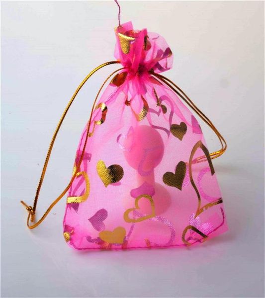 

100pcs pink heart organza drawstring jewelry packing pouch wedding favor gift bags 7x9cm 9x12cm 13x18cm4068073, Pink;blue