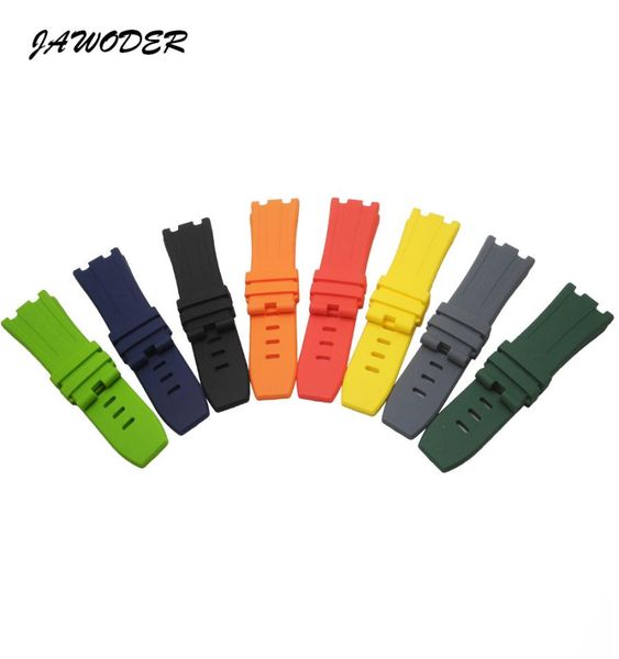 

jawoder watchband man 28mm black red orange blue gray green yellow silicone rubber diver watch band strap without buckle3579703, Black;brown