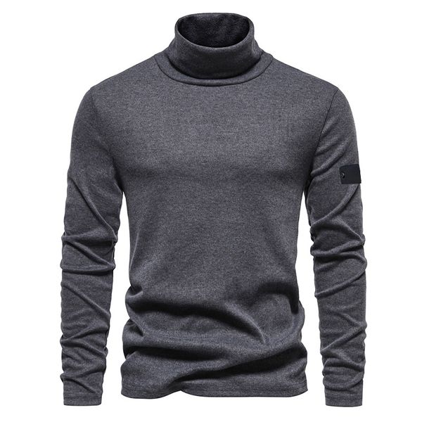 

2023 casual basic t-shirt simple fashion modal high neck long sleeve autumn winter men pure cotton solid color slim neck stone windproof lon, Black;brown