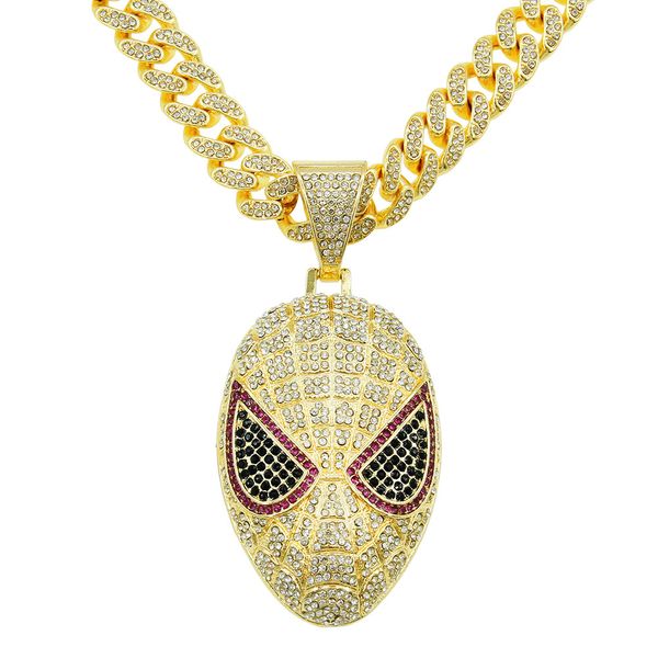 

hip hop men rapper diamond pendant necklace shiny cartoon cool mask pendant micro-inset zircon jewelry night club accessory sweater collarbo, Silver
