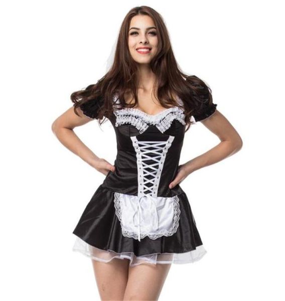 

women french maid cosplay costume halloween outfits 6xl plus size room service maid cosplay black uniforms outfit8196710, Black;red