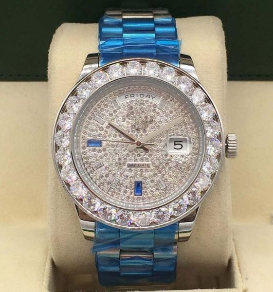 

44mm men's automatic mechanical watch mens diamond watches men stainless steel folding buckle sport waterproof fashion wristwatch man w, Slivery;brown