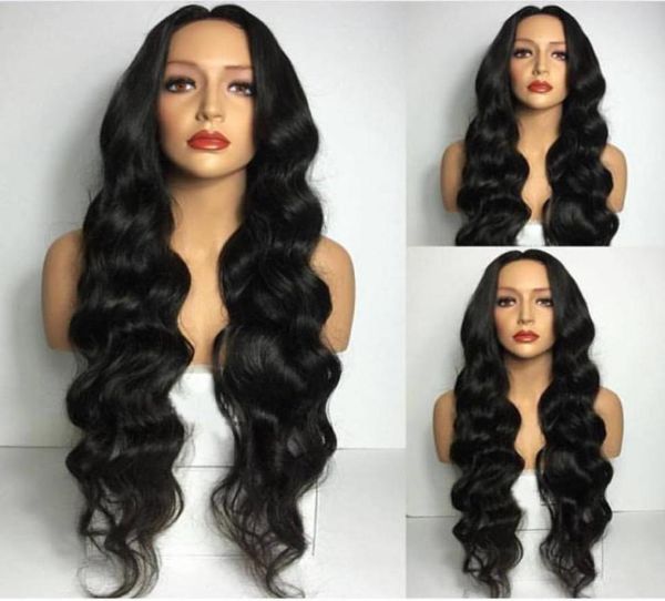 

26 inch middle part 130 density body wave large stock glueless full lace wig for black women fast 76884654733713, Black;brown