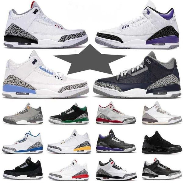 

jumpman new 3 3s basketball shoes cardinal red dark iris muslin racer blue pine green cool grey fragment unc laser orange georgetown men wom, Black