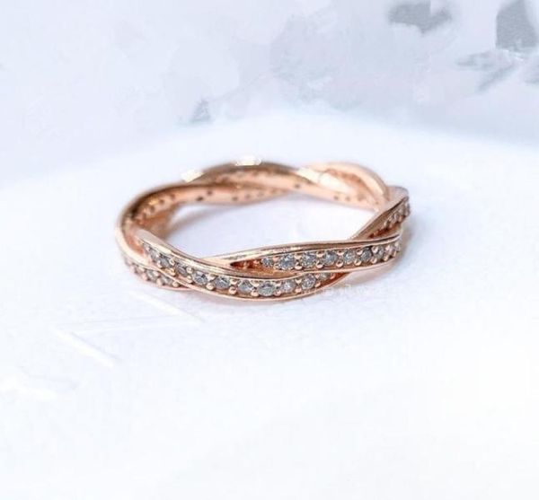 

18k rose gold winding shape design style ring with original box fit 925 silver dazzling gem wedding rings set engagement f84506289422248, Golden;silver