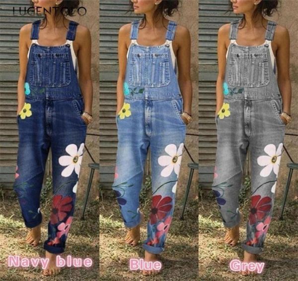

women039s jeans lugentolo jean overalls women spring autumn print flower mid waist loose pocket fashion casual solid long5335780, Blue