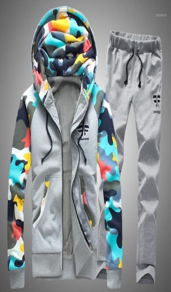 

men039s tracksuits men tracksuit set winter thicken hood jacketpants sweatshirts 2 piece hoodies sporting suit coat couple spo9398495, Gray