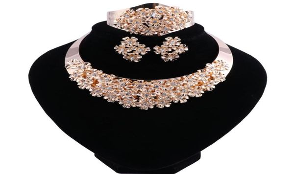 

african beads jewelry set crystal wedding flower necklace earrings set for women dubai luxury bridal jewelry sets5917478, Black