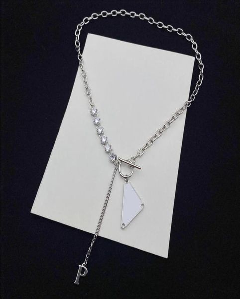 

fashion enamel triangle pendant necklaces for women luxurys designers necklaces womens crystal link chains3729081, Silver
