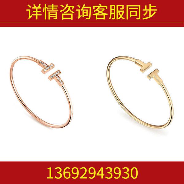 

high-quality tiffay tiffv gold material 925 silver simple fashion classic style double t-shaped diamond opening bracelet, Golden;silver