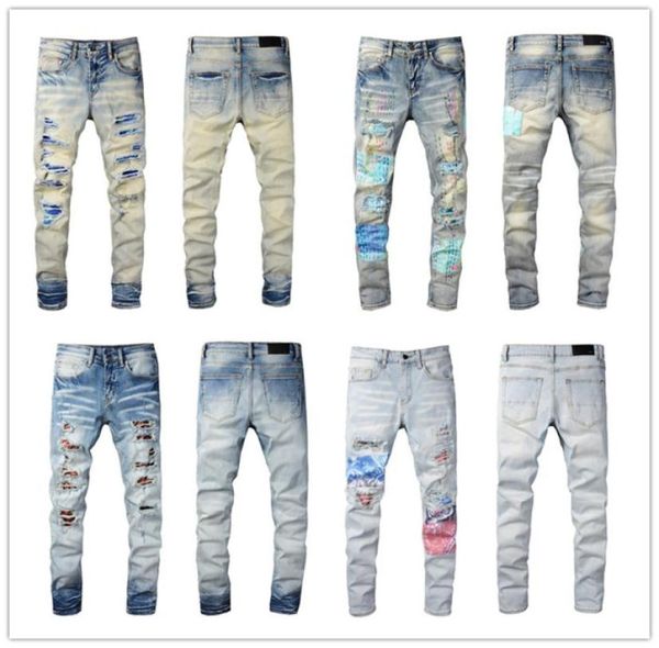 

2021 mens fashion skinny straight slim ripped jean elastic casual motorcycle biker stretch denim trouser classic 649 pants jeans s5864176, Blue